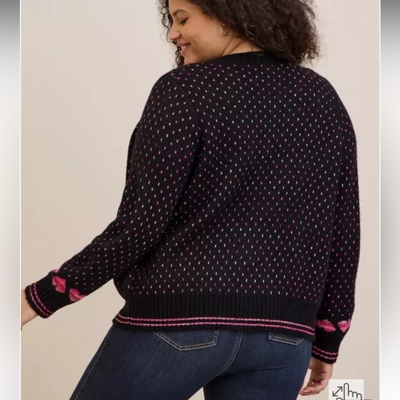 NWOT Torrid Heart Print Cardigan Drop Shoulder V-Neck Button Front Sweater - Picture 4 of 7